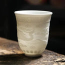Hand carved translucent white jade tea cup set dining room ceramic