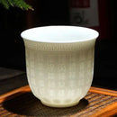Hand carved translucent white jade tea cup set dining room ceramic