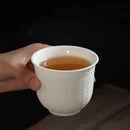 Hand carved translucent white jade tea cup set dining room ceramic
