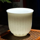 Hand carved translucent white jade tea cup set dining room ceramic