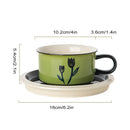 Hand-drawn leaf ceramic espresso cup and saucer dining room set