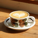 Hand-drawn leaf ceramic espresso cup and saucer dining room set