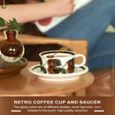 Hand-drawn leaf ceramic espresso cup and saucer dining room set
