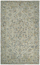 Hand Tufted 5x8 Beige and Blue Wool Textured Loop Area Rug