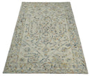 Hand Tufted 5x8 Beige and Blue Wool Textured Loop Area Rug