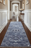 Hand knotted 2.6x8 Purple transitional geometrical Design Wool Area Rug