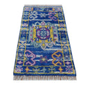 Hand knotted 2x3 Blue Traditional Transitional Design Wool Area Rug