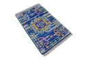 Hand knotted 2x3 Blue Traditional Transitional Design Wool Area Rug