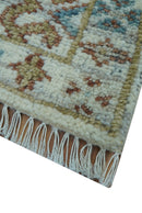 Hand knotted 2x3 Ivory And Blue transitional geometrical Design Wool Area Rug