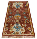 Hand Knotted 2x3 Rust, Blue and Ivory Traditional Antique Persian Design Wool Rug | TRDCP79923