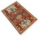 Hand Knotted 2x3 Rust, Blue and Ivory Traditional Antique Persian Design Wool Rug | TRDCP79923