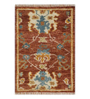 Hand Knotted 2x3 Rust, Blue and Ivory Traditional Antique Persian Design Wool Rug | TRDCP79923