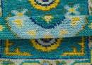 Hand knotted 2x3 Yellow And Teal Traditional Khotan Design Wool Area Rug