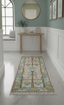 Hand knotted 2x6 Peach And Green Traditional Oushak Design Wool Area Rug