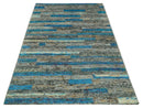 Hand Knotted 4.5x6.5 Gray, Ivory and Blue Modern Abstract Recycled Silk Area Rug