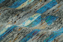 Hand Knotted 4.5x6.5 Gray, Ivory and Blue Modern Abstract Recycled Silk Area Rug
