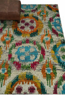 Hand Knotted 4.5x6.5 Multicolor Persian Recycled Silk Area Rug