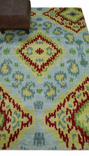 Hand Knotted 4.5x6.5 Silver, Mustard and Red Recycled Silk Area Rug