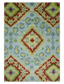 Hand Knotted 4.5x6.5 Silver, Mustard and Red Recycled Silk Area Rug