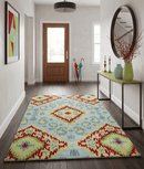 Hand Knotted 4.5x6.5 Silver, Mustard and Red Recycled Silk Area Rug