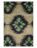 Hand Knotted 4x6 Beige and Green Persian Recycled Silk Area Rug