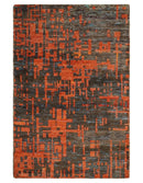 Hand Knotted 4x6 Rust and Charcoal Modern Abstract  Recycled Silk Area Rug