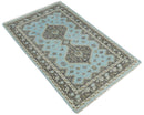 Hand knotted 4x6 Persian Blue and Brown Antique Vintage Wool Area Rug