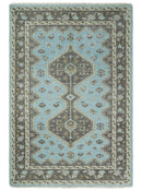 Hand knotted 4x6 Persian Blue and Brown Antique Vintage Wool Area Rug