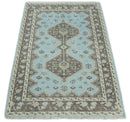 Hand knotted 4x6 Persian Blue and Brown Antique Vintage Wool Area Rug