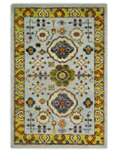 Hand Knotted 4x6 Silver, Mustard and Gold Persian Oushak Recycled Silk Area Rug