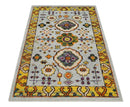 Hand Knotted 4x6 Silver, Mustard and Gold Persian Oushak Recycled Silk Area Rug