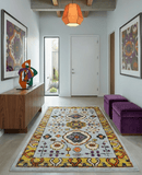 Hand Knotted 4x6 Silver, Mustard and Gold Persian Oushak Recycled Silk Area Rug