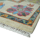 Vibrant colorful Beige, Rust, Blue and Mustard Hand Knotted Traditional Oushak Multi Size wool Area Rug