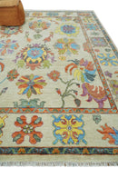 Vibrant colorful Beige, Rust, Blue and Mustard Hand Knotted Traditional Oushak Multi Size wool Area Rug