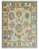 Vibrant colorful Beige, Rust, Blue and Mustard Hand Knotted Traditional Oushak Multi Size wool Area Rug