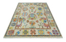 Vibrant colorful Beige, Rust, Blue and Mustard Hand Knotted Traditional Oushak Multi Size wool Area Rug