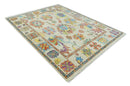 Vibrant colorful Beige, Rust, Blue and Mustard Hand Knotted Traditional Oushak Multi Size wool Area Rug