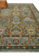 Hand knotted Olive, Rust and Gray Traditional Antique Moss Oushak Multi Size wool Area Rug