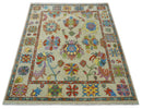 Custom Made Hand Knotted Beige with multicolor Traditional Oushak Wool area Rug