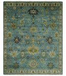 Hand Knotted Teal and Gold Traditional Oushak Multi Size Wool Area Rug