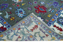 Hand Knotted Charcoal and Ivory Traditional Oushak Style Wool Rug