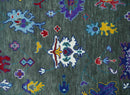 Hand Knotted Charcoal and Ivory Traditional Oushak Style Wool Rug