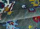 Hand Knotted Charcoal and Ivory Traditional Oushak Style Wool Rug