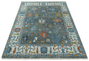 Hand Knotted Charcoal And Ivory Traditional Oushak Wool Area Rug