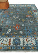 Hand Knotted Charcoal And Ivory Traditional Oushak Wool Area Rug