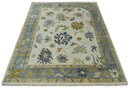 Hand Knotted Beige And Gray Traditional Oushak Wool Rug