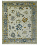 Hand Knotted Beige And Gray Traditional Oushak Wool Rug