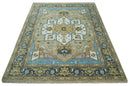 Custom Made Hand Knotted Ivory and Camel Traditional Heriz Wool Rug