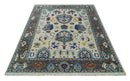 Hand Knotted Ivory, Charcoal and Blue Traditional Oushak Multi size Wool Area Rug