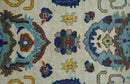 Hand Knotted Ivory, Charcoal and Blue Traditional Oushak Multi size Wool Area Rug